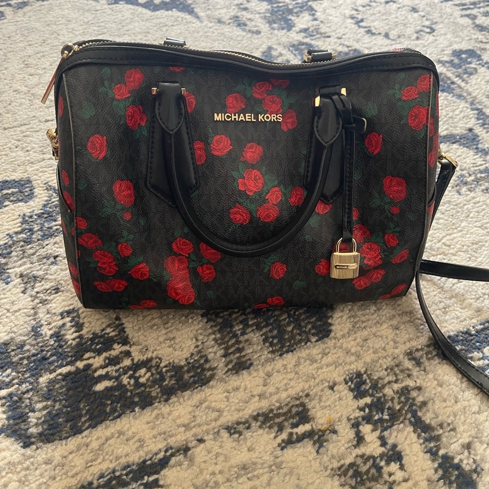 Michael Kors Black and Red Floral Women's Bag